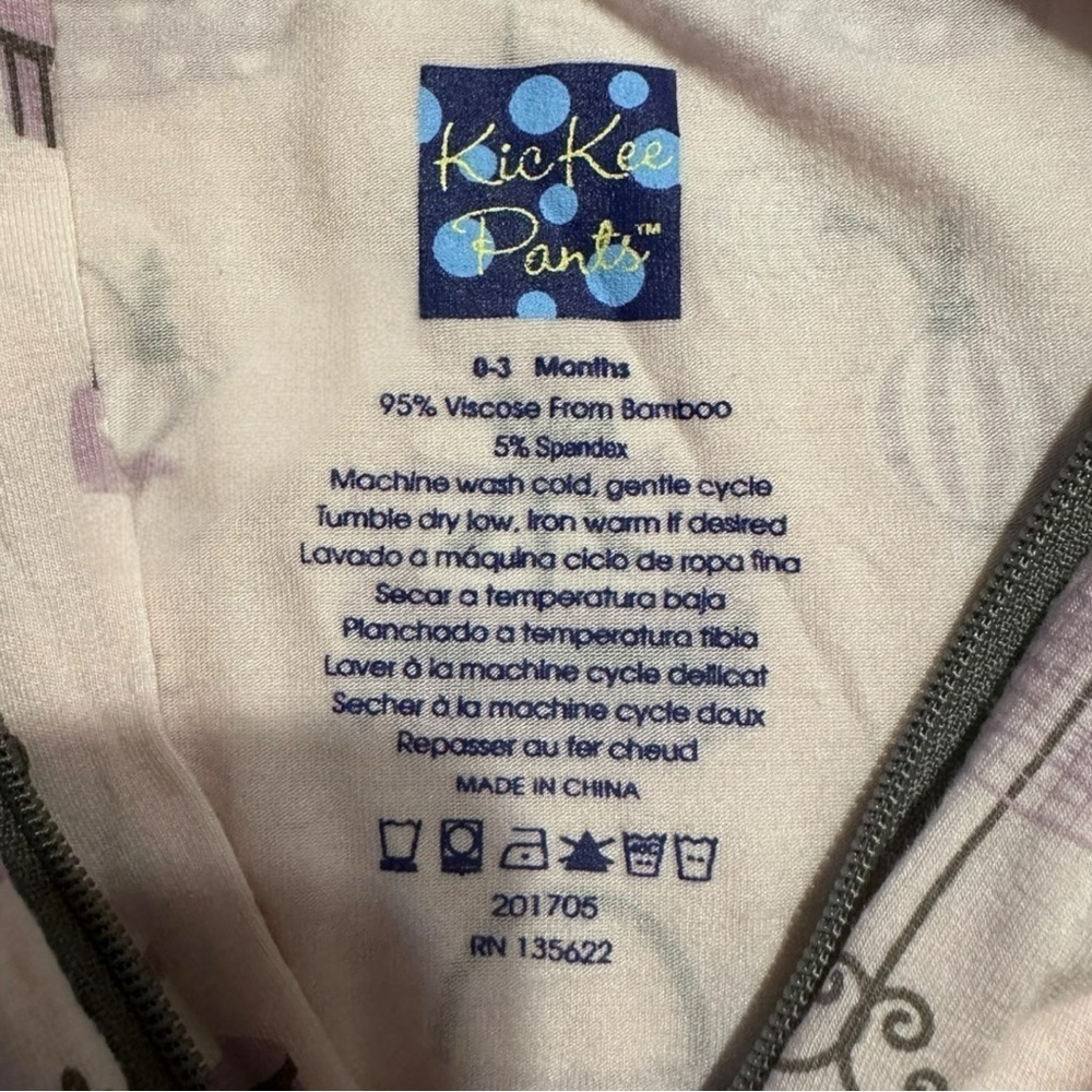 KicKee Pants Bamboo Pajamas 0-3M Purple Print, Shoulder to Stride 14” - Picture 3 of 3